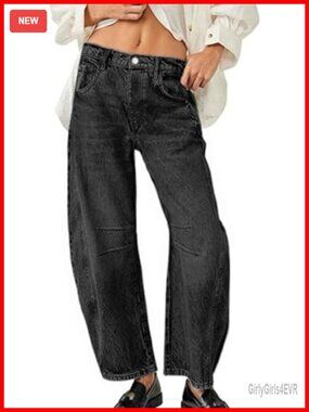 Wide Leg Barrel Jeans Mid Rise Baggy Y2k Boyfriend Denim Ankle Pants